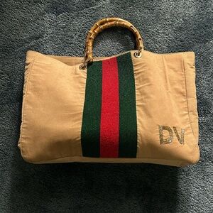 BEADED CORDUROY BAMBOO TOTE